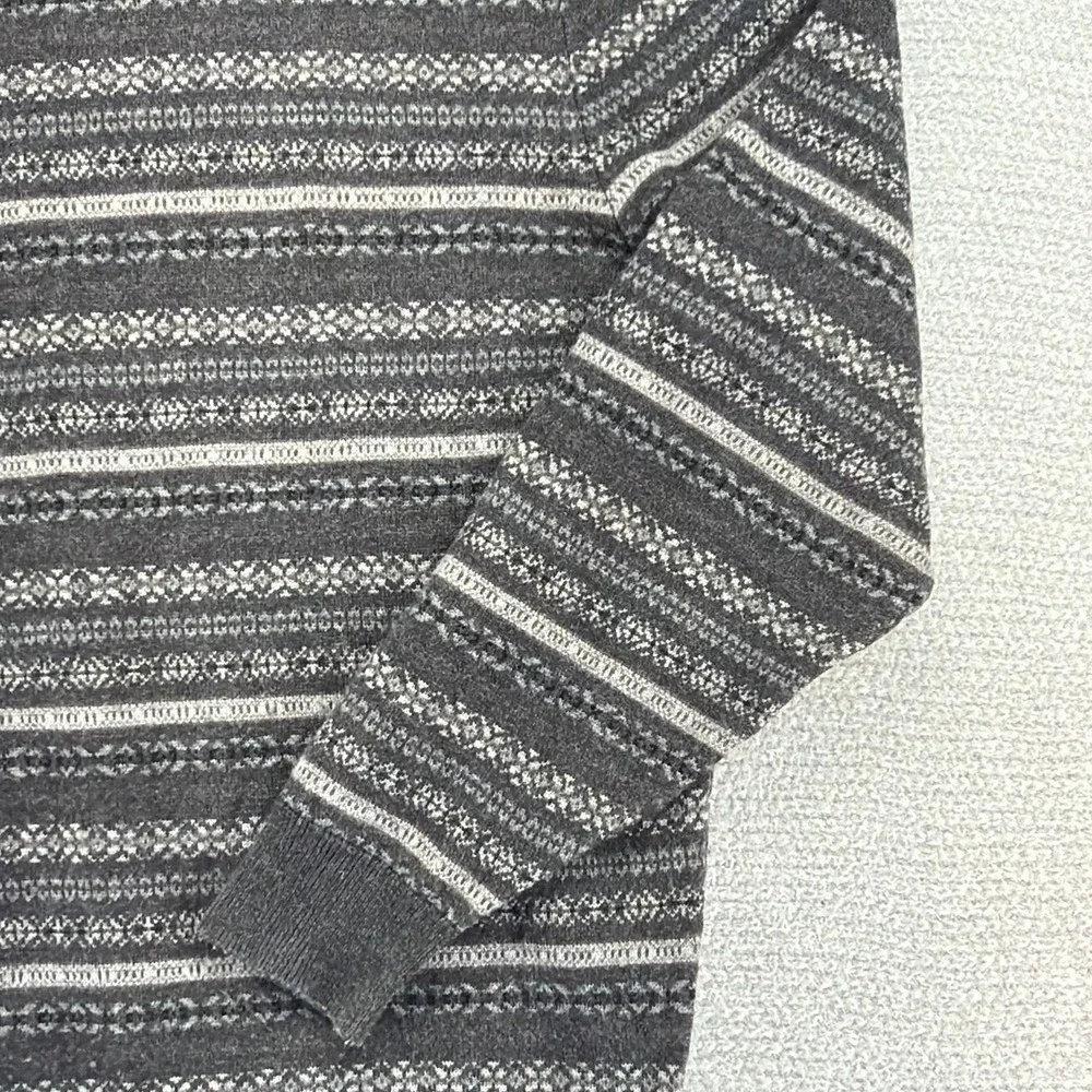 Jos A Bank Sweater Mens Large Gray Geometric Lambs Wool Blend Pullover V-Neck
